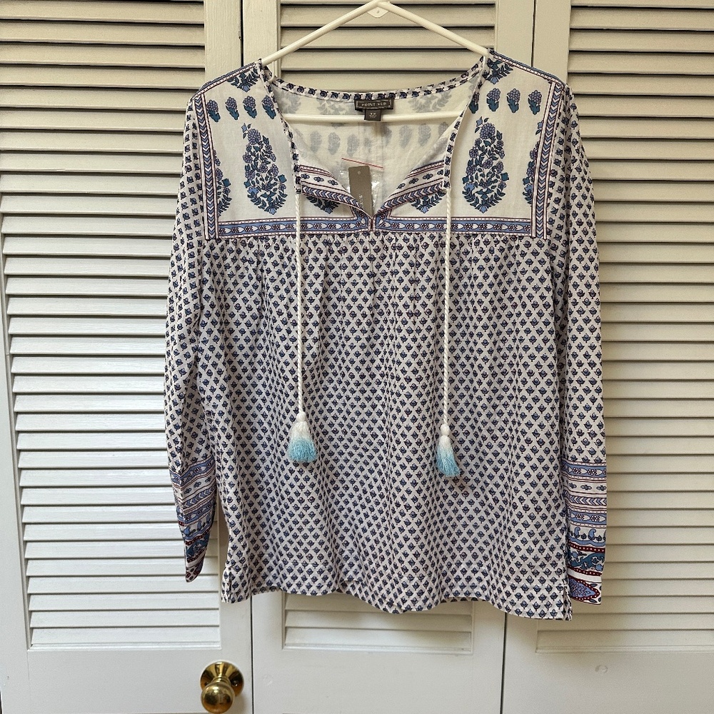 J. Crew Point Sur Boho 100% Cotton Top Long Sleeve Size 12
